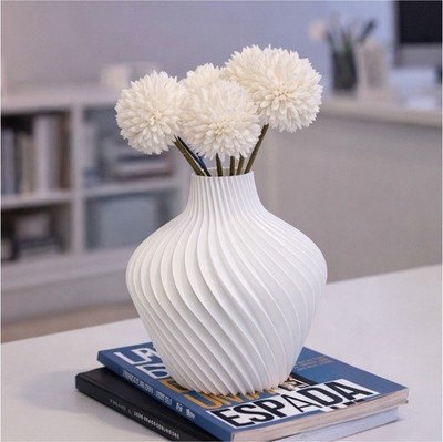 White 3D-Printed Modern Decorative Vase Plastic Abstract Matte Round