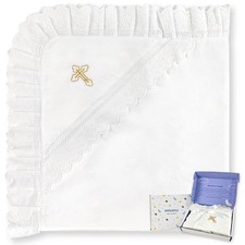 Baptism Christening Baby Blanket with Hood Pure Cotton 35 40 in Wrap for ...