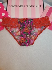 VTG Victoria's Secret Silky Satin Floral Lace Keyhole Back Bikini Panty Size Sm