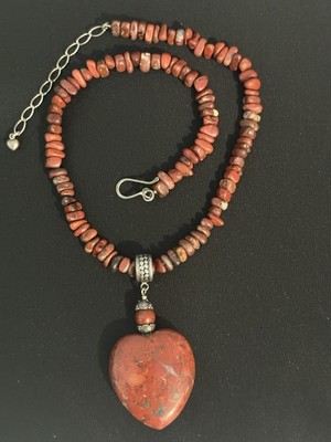 Jay King dtr Necklace Heart Pendant Sterling  Simi precious Stone  Beaded