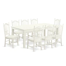 Elegant White 9 Piece Dining Table Set with 8 Chairs for Large Spaces