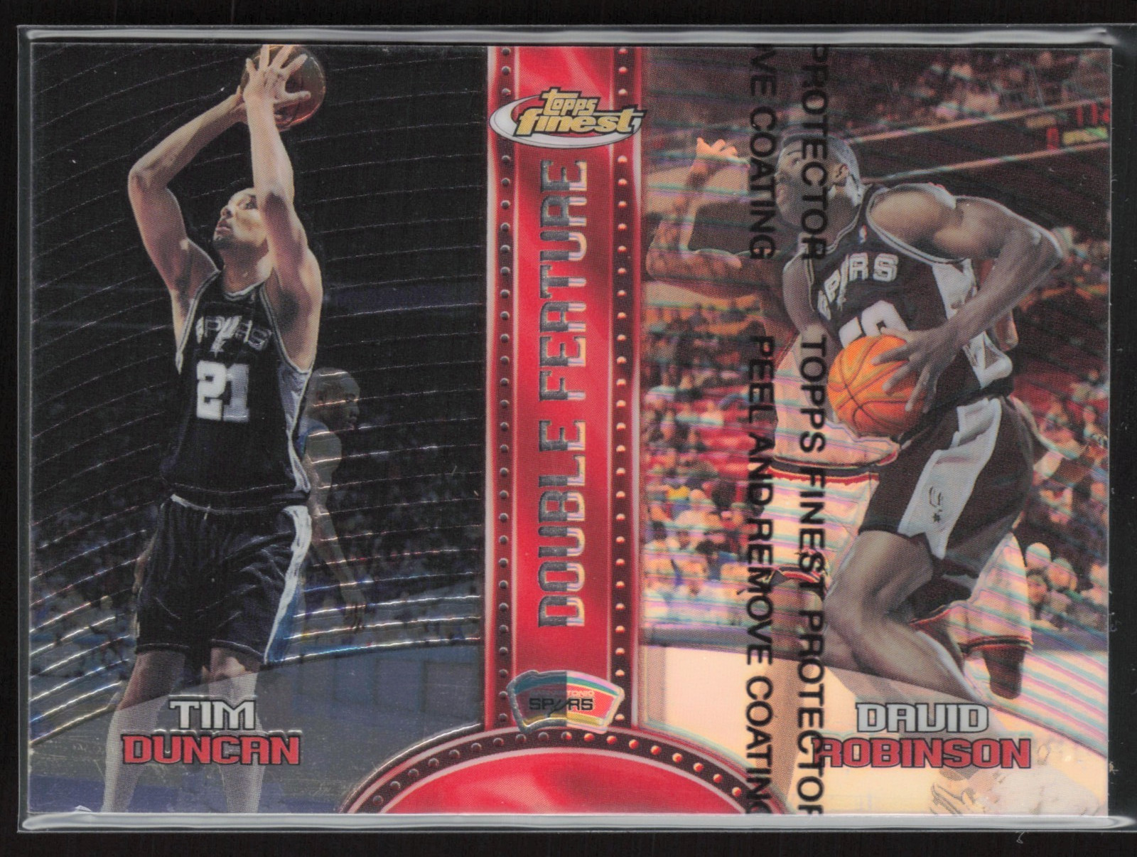 1999-00 Topps Finest - Tim Duncan, David Robinson #DF9 Right Side Refractor