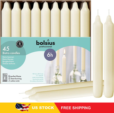 BOLSIUS Ivory Household Candles Bulk Pack 45 Count - Unscented Dripless 7 Inch