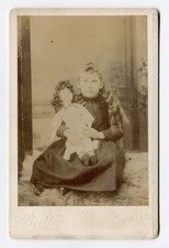 Antique Cabinet Card Photo, Girl With Large Porcelain Doll, Victorian