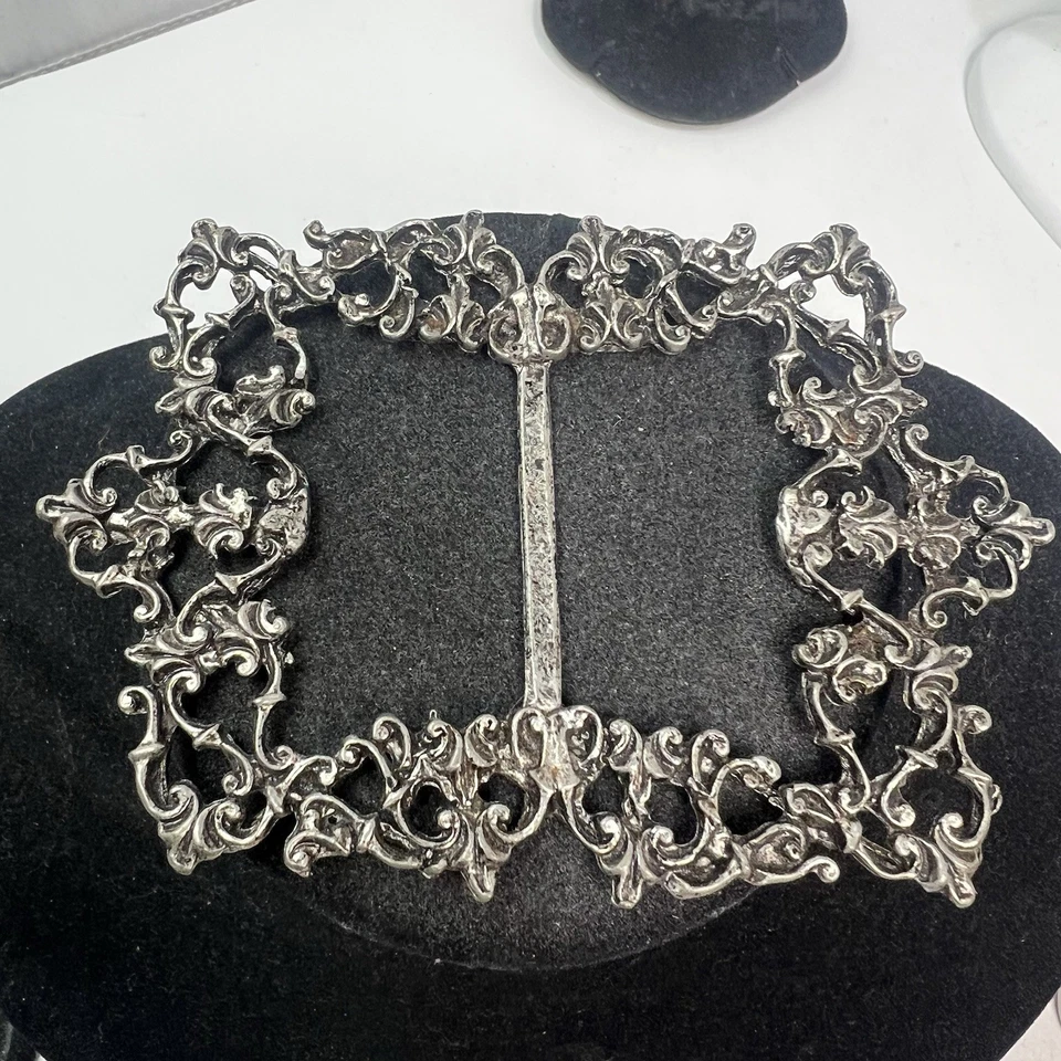 Antiguo Victoriano Estilo Art Nouveau Filigrana Desplazada Cinturón Grande Faja Hebilla Foto 3 de 4