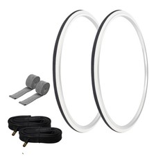 PRO TIRES 700 x 25 BLACK/WHITE P-1035 W/TUBES RIM STRIPS 33mm Schrader Valve