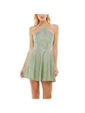 B DARLIN Womens Skater Lined Sleeveless Halter Mini Party Fit + Flare Dress