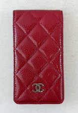 NWT CHANEL O Caviar Flap Phone Card Holder Leather Case Red CC Logo Iphone 4