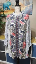 Citron Santa Monica Plus Women's 100% Embossed Silk Floral Shirt Top Blouse 2X