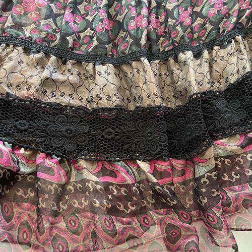 Bisou Bisou Maxi Rock Schimmer Stoff Häkeleinsatz Stufen Boho Landhaus Kern L - Bild 8 von 12