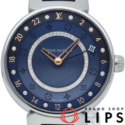 Louis Vuitton Tambour Moon Dual Time MM Watch QA142 With Box SS Leather  Unisex