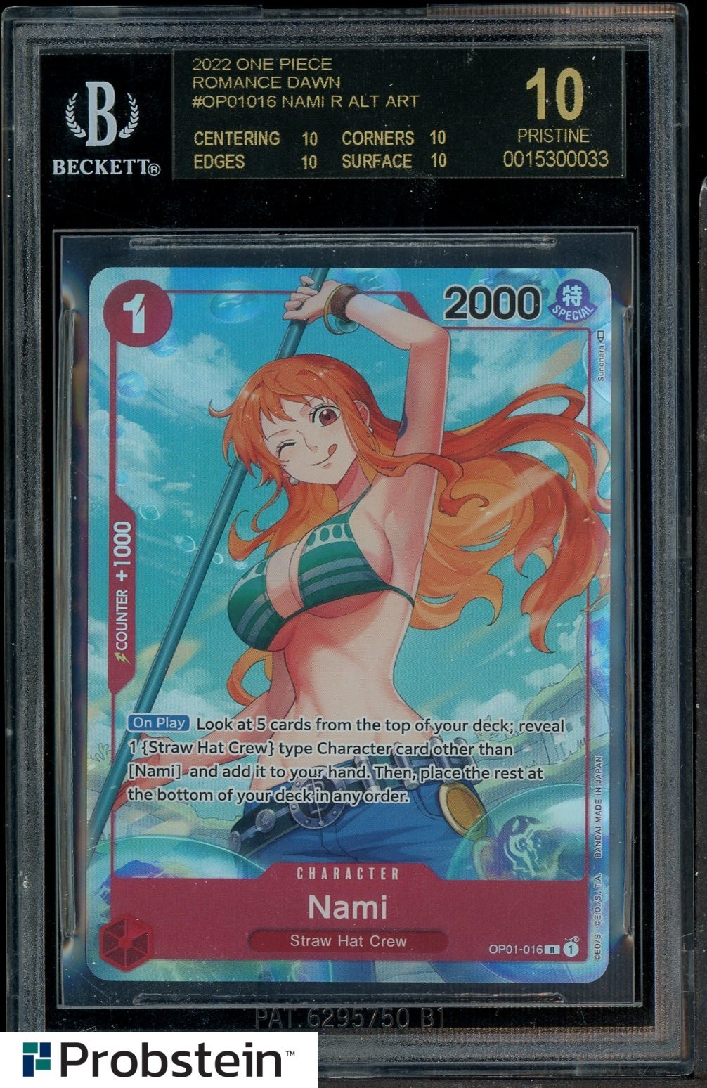 2022 One Piece OP01-Alternate Art #016 Nami Pre-Errata BGS 10 BLACK LABEL