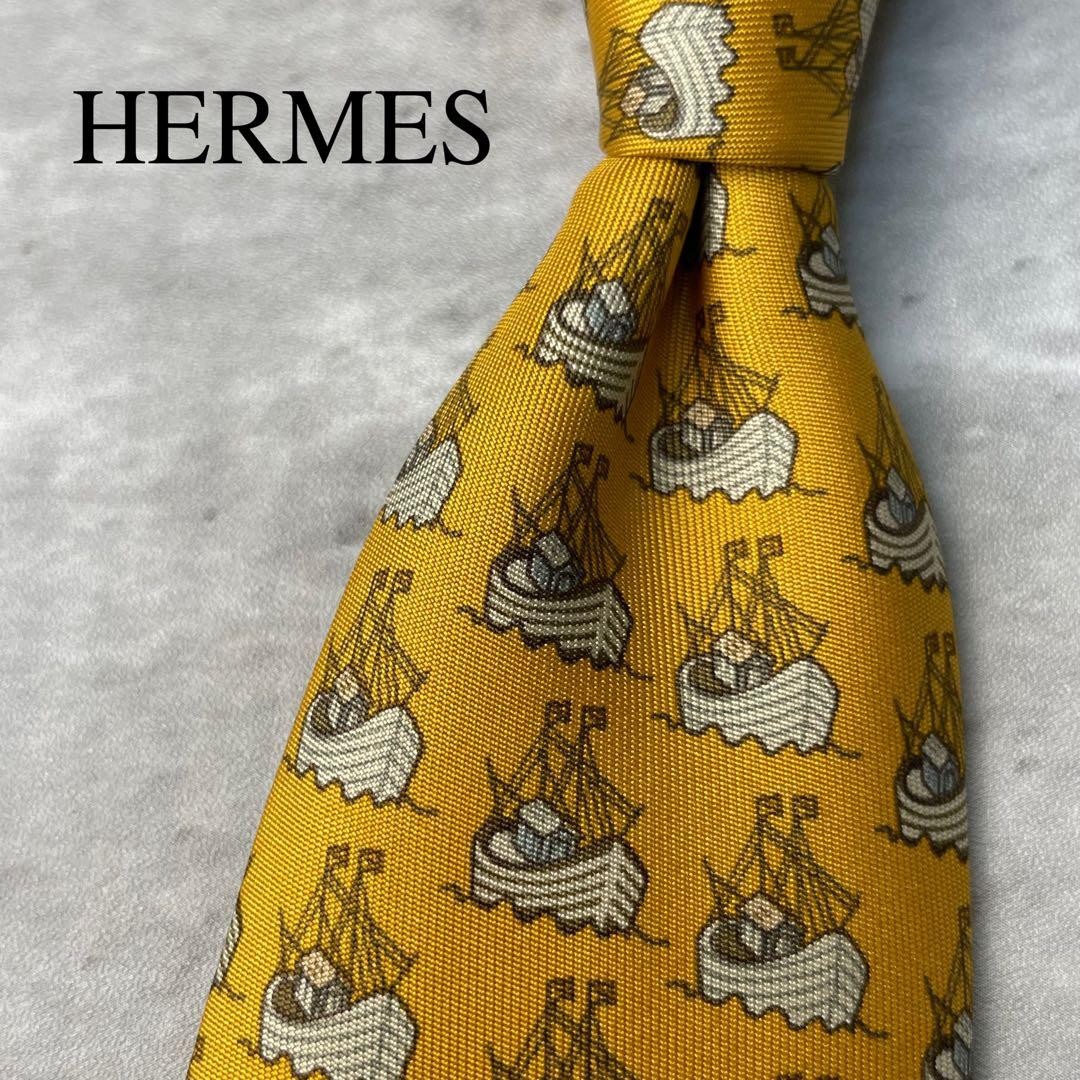 Condition HERMES Tie Boat Small Pattern Mustard Y… - image 1