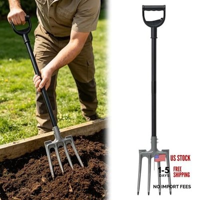 Pitch Fork, 46'' Garden Fork with Metal 4 Tines & Ergonomic D Handle - Heavy