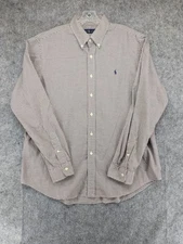 Ralph Lauren Shirt Mens XL Brown White Gingham Check Button Down Long Sleeve