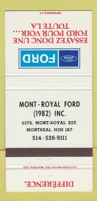 Matchbook Cover - Mont Royal Ford Montreal QC 30 Strike