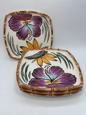 Vintage Clay Art Paradiso StoneLite Luncheon Plates 8.5” Set Of 4 Tropical Motif