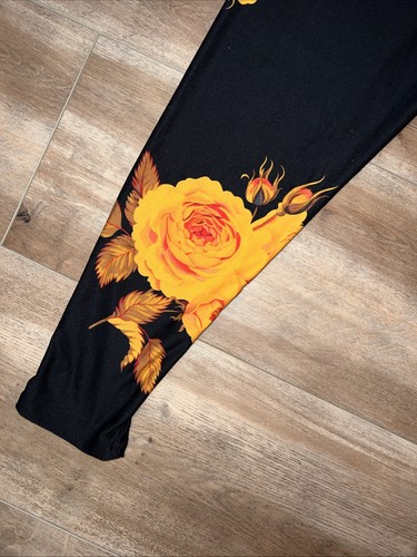Lularoe TC2 Tall Curvy Leggings Black Orange Blush Roses 🌹 New 18-22 Plus Rare - Picture 3 of 9