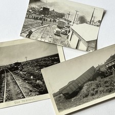 Vintage B W Snapshot Photograph Lot Of 3 Train Railroad Tracks Railway Wreck