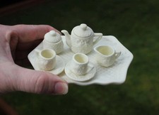 Adorable Miniature Tea set with tray bisque feel to it Teddy Bear Picnic