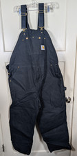 Carhartt R01 BLK Black Duck Unlined Bib Overalls Double Knee Size: 46 x 30