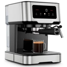 Cafetera espresso 15 bares en acero inoxidable, compacta con tanque 1,5 L.