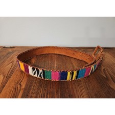 Vintage Handmade Leather Woven Boho Belt Colorful Festival Size 28