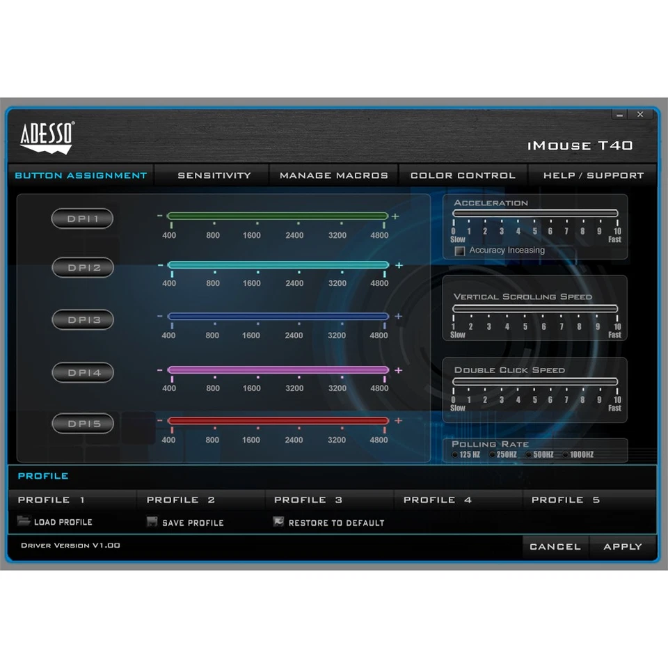 ADESSO IMOUSET40 2.4Ghz Wireless Programmable Ambidextrous Ergonomic Trackball - Image 4 of 4