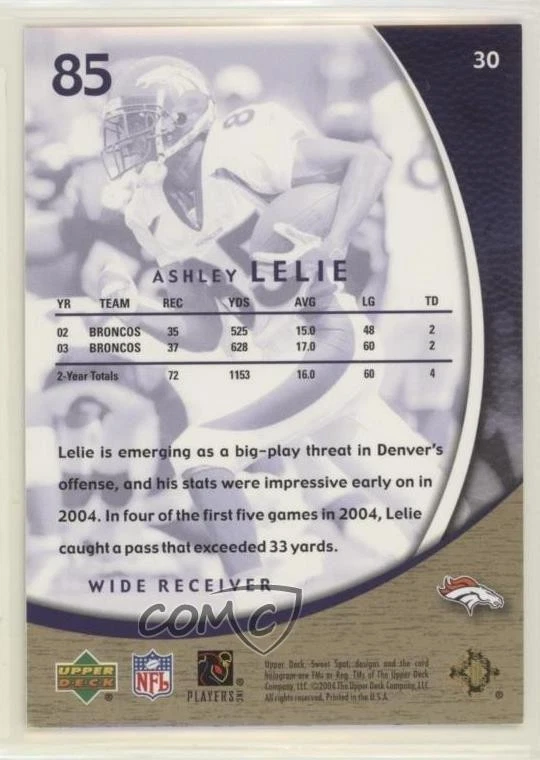 2004 Upper Deck Sweet Spot Gold /50 Ashley Lelie #30 - Image 2 of 2