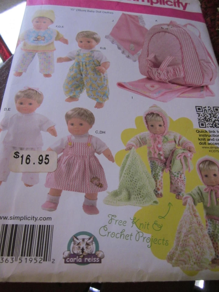 F6264, Three Simplicity dolls clothes patterns for 15 and 18 inch dolls, - Image 4 of 4