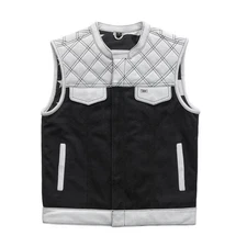 Men's Custom Hunt Club Diamond Quilted White Leather & Black Denim Motorcycle