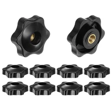 10pcs Star Knobs M5 Thread 32mm Head Through Hole Clamping Handles Black