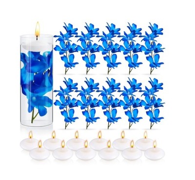 Juexica 28 Artificial Floating Blue White Orchid Centerpiece Arrangement Set