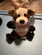 Vintage 1997 Coca-Cola Bean Bag Plush Christmas Reindeer in Shirt 0133 New