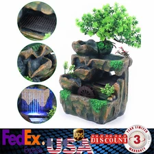 Mini Tabletop Water Fountain Rockery Waterfall w/ LED Light Table Decor Ornament
