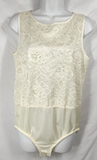 Vintage 80's Lucie Ann Lace Bodysuit Medium Teddy Ivory Cream Full Coverage Snap