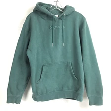 Glossier Womens Medium Hoodie Embroidered Sage Pullover Sweatshirt