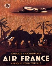 POSTER AFRICA SAFARI ELEPHANTS AIRPLANE TRAVEL TOURISM VINTAGE REPRO FREE S/H