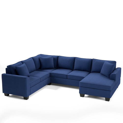 Upholstered Modern English Arm Classic U-shaped Sofa With 3 Pillows - Picture 2 of 7