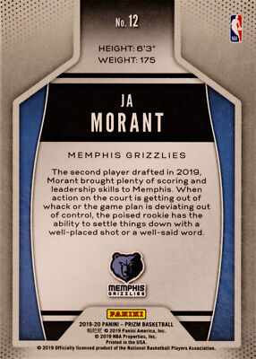 JA MORANT  ジャモラントPrizm INSTANT IMPACT Ja Morant 2019 20 Panini Prizm instant impact #12 Memphis