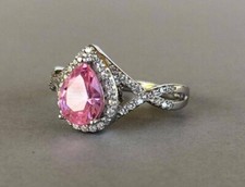 3Ct Pear Cut Lab Created Pink Sapphire Women's Fancy Ring 14K White Gold Plated