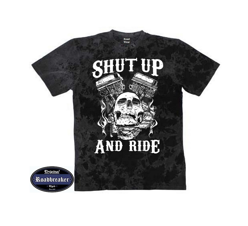 ALTRA T Shirt Batik Schwarz Vintage Biker&Motorradmotiv Shut Up And Ride