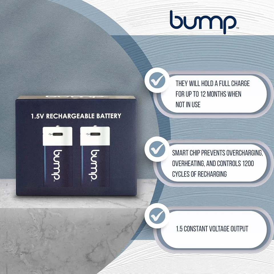 Baterías recargables premium celda D 1,5 V Li-Ion 12000 mWh cable USB 2 piezas golpe Foto 4 de 4