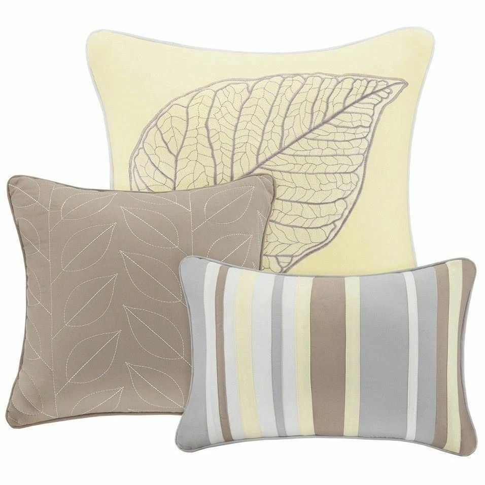 Juego de 6 edredones blancos amarillos beige hojas bordadas ropa de cama king queen Foto 3 de 4