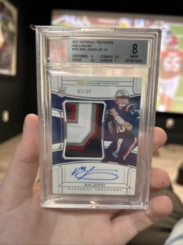 2021 National Treasures Mac Jones Rookie Patch Autograph True RPA /25 BGS 8.5