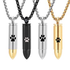 Pet Urn Ashes Necklace Dog Paw Bullet Container Pendant Stainless Steel Keepsake