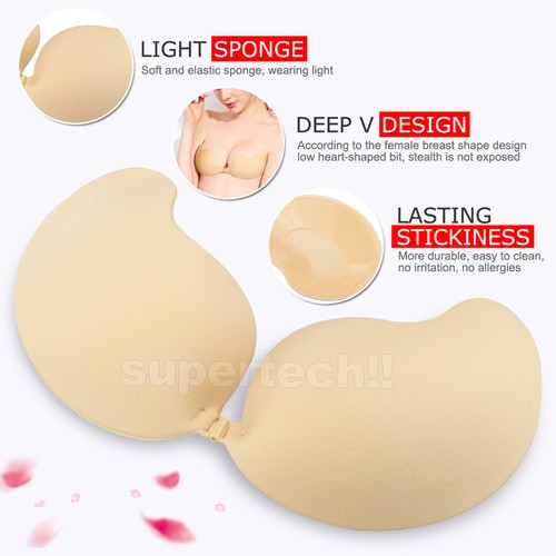 Invisible Silicone Bra Mango Style Strapless Backless BRA Lift Up Nipple Cover - Picture 5 of 11