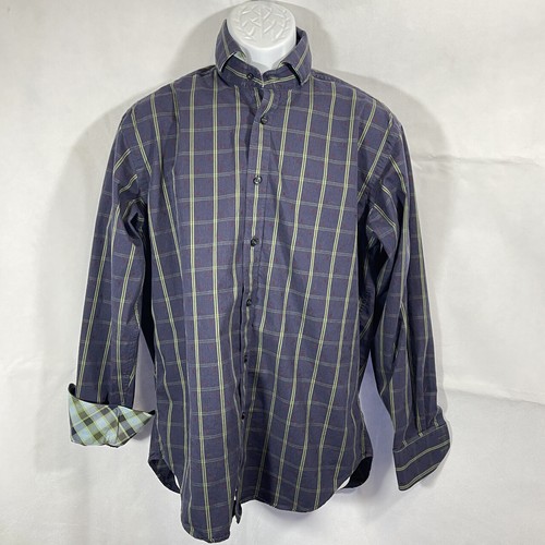 Mens THOMAS DEAN BLUE w/ GREEN & RED SQUARES Plaid Long Sleeve DRESS SHIRT Med - Bild 1 von 7