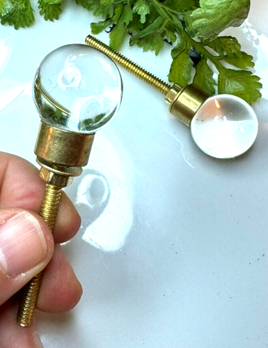 2 Classy Clear Glass w/Gold Brass Round Ball Cabinet Door Knobs Hardware Pulls - Picture 2 of 22