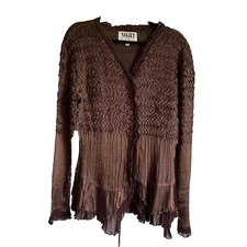 Night Studio New York Brown Ruffled Textured Button-Up Lightweight Jacket Small